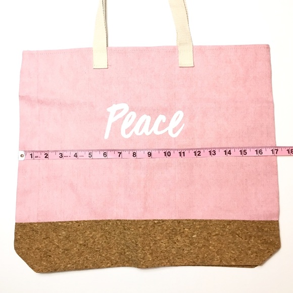 Pink Peace Canvas Tote Bag with Cork Bottom - Picture 3 of 8